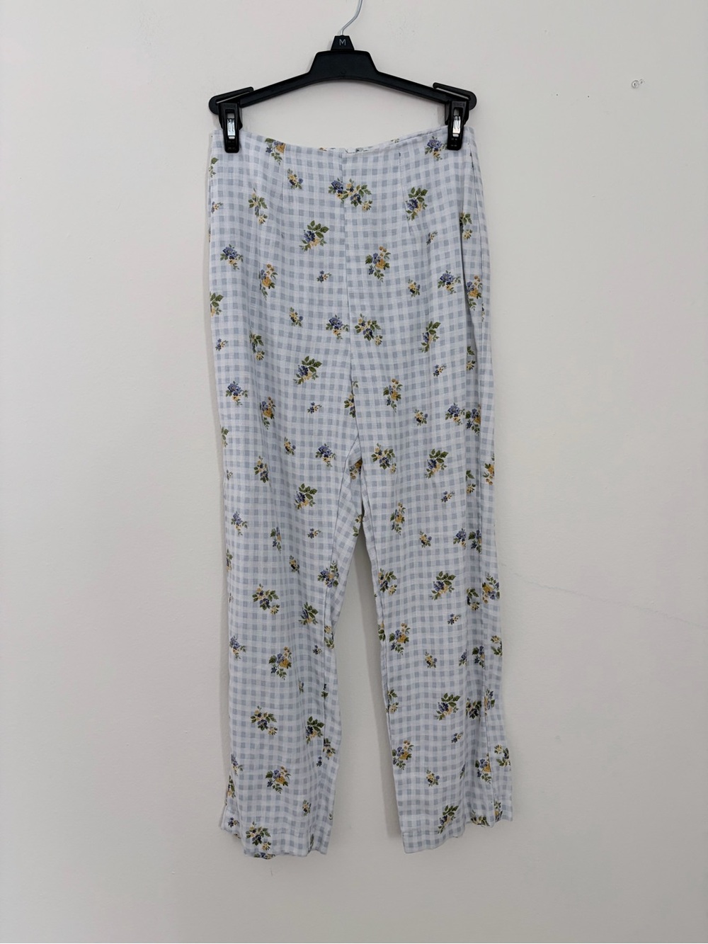 Reformation Floral Gingham Trouser Pants - White